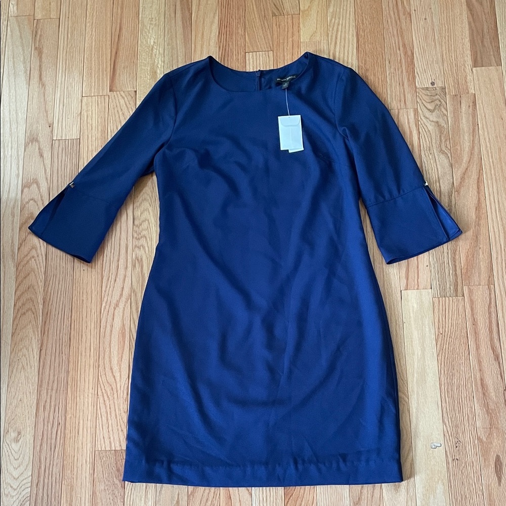 Banana Republic Sheath Mini Dress Womens 2 Blue Long Bell Sleeves Mature Modest